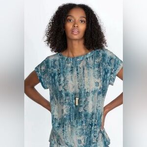 NWOT Johnny Was Pete & Greta 100% SILK Santorini Blue Blouse -factory error